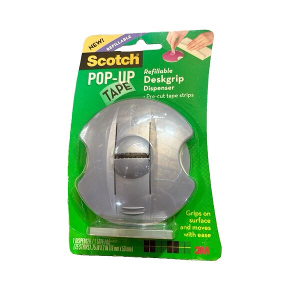 3M Scotch Gray Pop-Up Deskgrip Tape Dispenser w/75 Refill Strips 2010 USA NEW - Picture 1 of 1